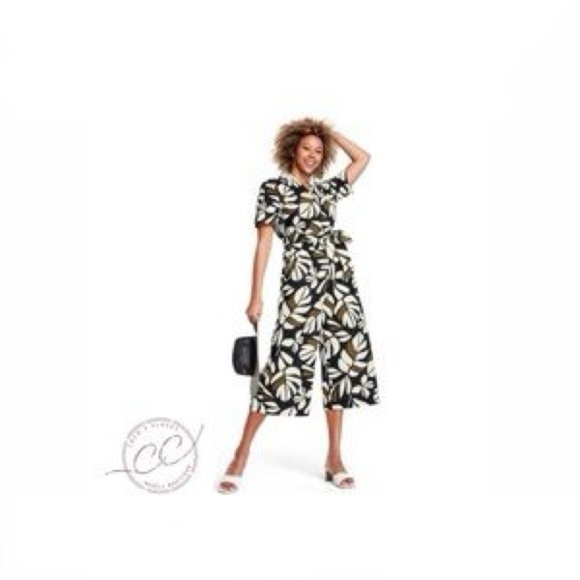 Tabitha Brown Women Jumpsuit XS Black Retro Wide Leg Crop Paradise 70s Tie Waist - Picture 1 of 10
